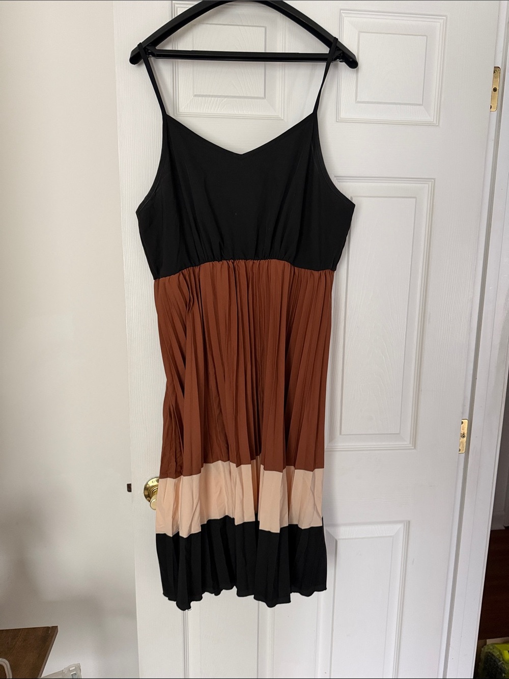 SHEIN Black, Brown & Cream Colorblock Midi Dress